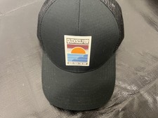 QUIKSILVER Black Rubber Sun Logo Hat Cap Trucker Mesh SnapBack Curve Brim NEW