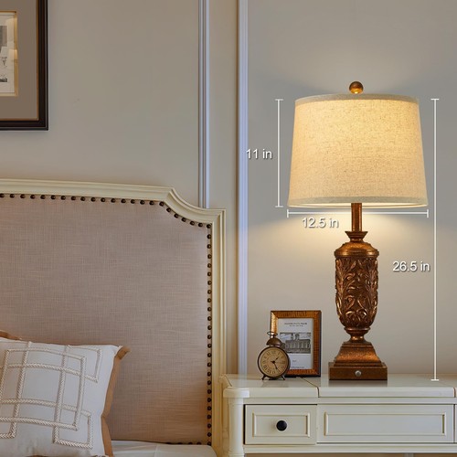 26.5" Farmhouse Table Lamp Set of 2 3-Way Dimmable Touch Control Bedside Lamp... - Picture 5 of 7