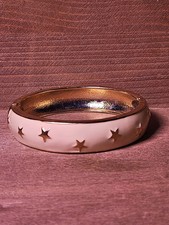 Vintage Enamel Bangle Bracelet Blue With White Gold Tone Hinged