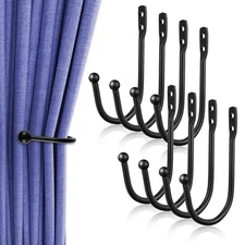 8 Pcs Black Metal U Shaped Curtain Pull Backs Wall Mounted Curtain Hooks with