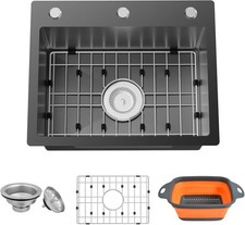 Black 19.7x15.7 Inch Kitchen And Bar Sink Stainless Steel Drop In Small Single