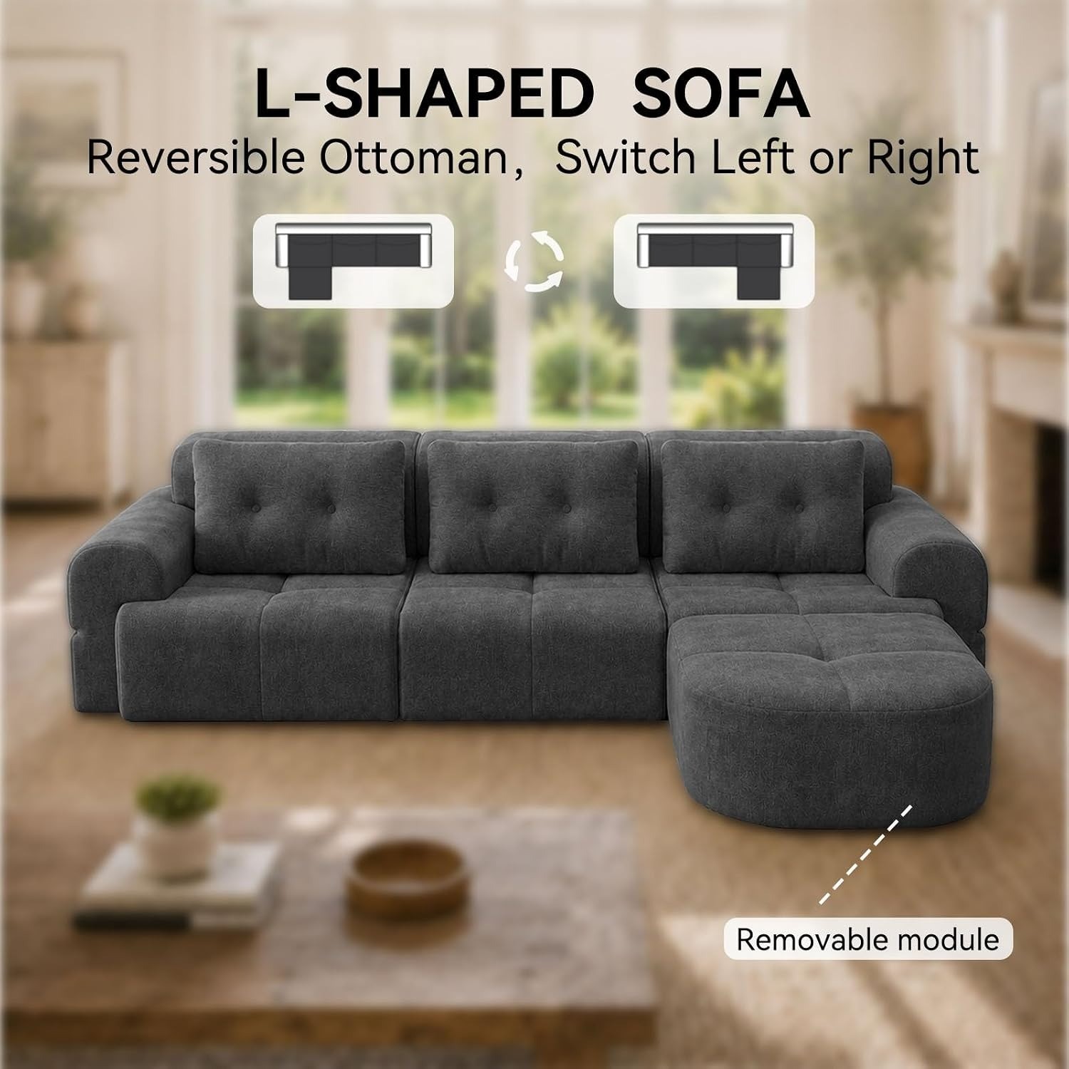 110" L Shape Sectional Sofa with Chaise Boneless Deep Seat Couch for Living Room alternate view 3