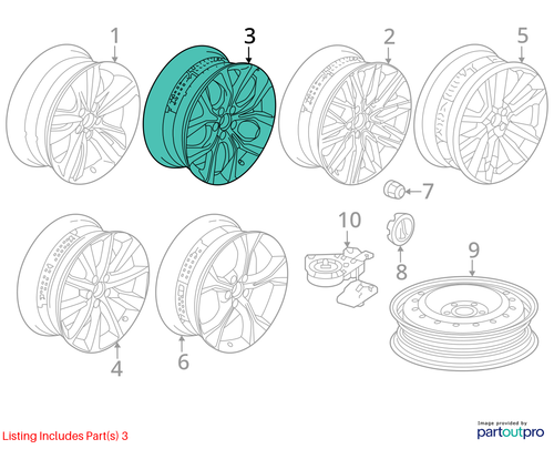 2023-2024 Acura MDX Wheel 20x9 Alloy 5 V Spoke Painted Black Factory OEM Part - Picture 5 of 21