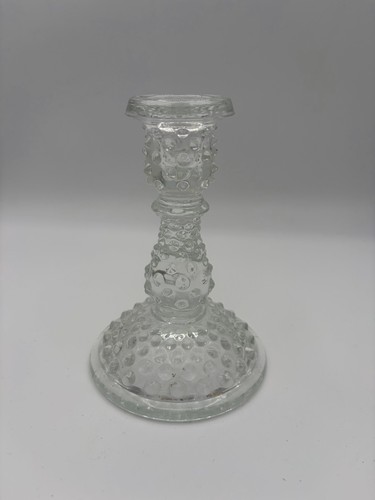 Vintage Clear Hobnail Pressed Glass Candle Stick Candle Holder 6" Art Deco