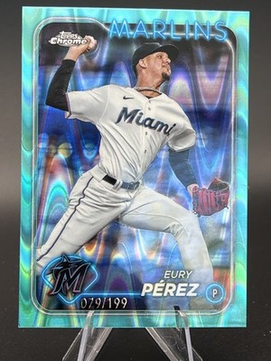 2024 Topps Chrome - Eury Perez #6 Aqua Raywave Refractor /199 Florida Marlins