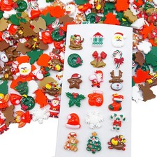 100 PCS Christmas Embellishments Cute Set Flat Back Mixed Resin Ornament DIY