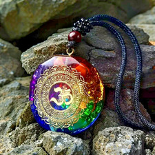 7 Chakra Natural Crystal Orgonite Pendant Healing Talisman Resin Unisex Necklace