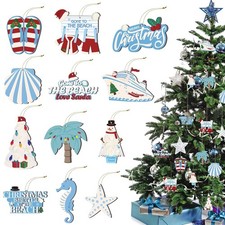 12 Pcs Beach Christmas Coastal Ornaments for Xmas Tree Wooden Multiple Colors