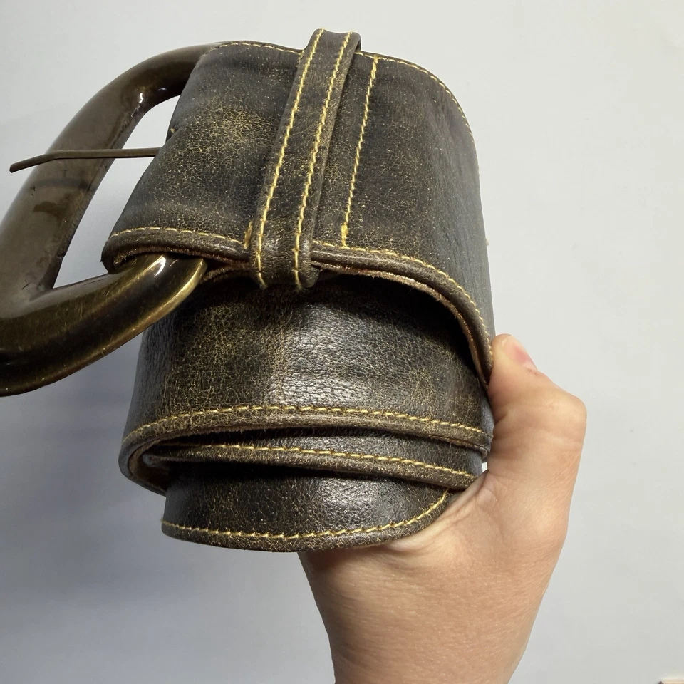 Cinturón Vintage Ancho Enorme Color Bronce Cuero Hebilla Cintura Med Grande Foto 2 de 4