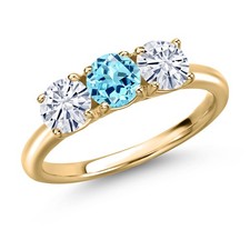 10K Yellow Gold Blue Apatite and White Moissanite Engagement Ring For Women |