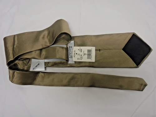 NEW Arrow Men's 100% SILK Solid Taupe Necktie Neck Tie 56" Long NWT made U.S.A. - Picture 2 of 5