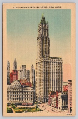 Vintage Linen Postcard Woolworth Building New York Gothic Architecture