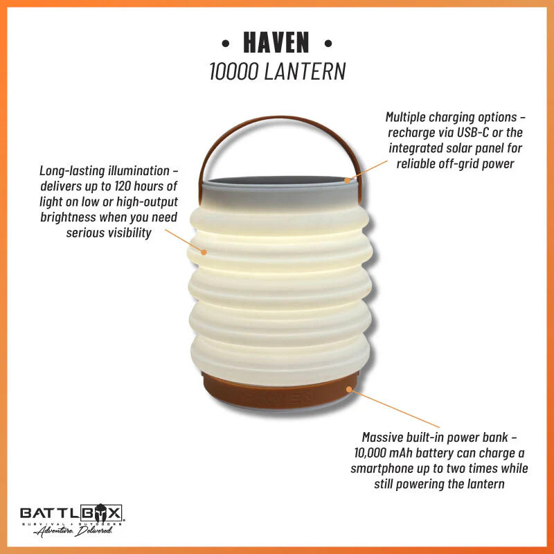 HAVEN Lantern 10000 Rechargeable Camping Lantern Power Bank Solar Light