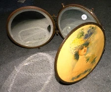 Antique Victorian Women Tri Fold Vanity Shaving Mirror 8" Tall Brass Frame