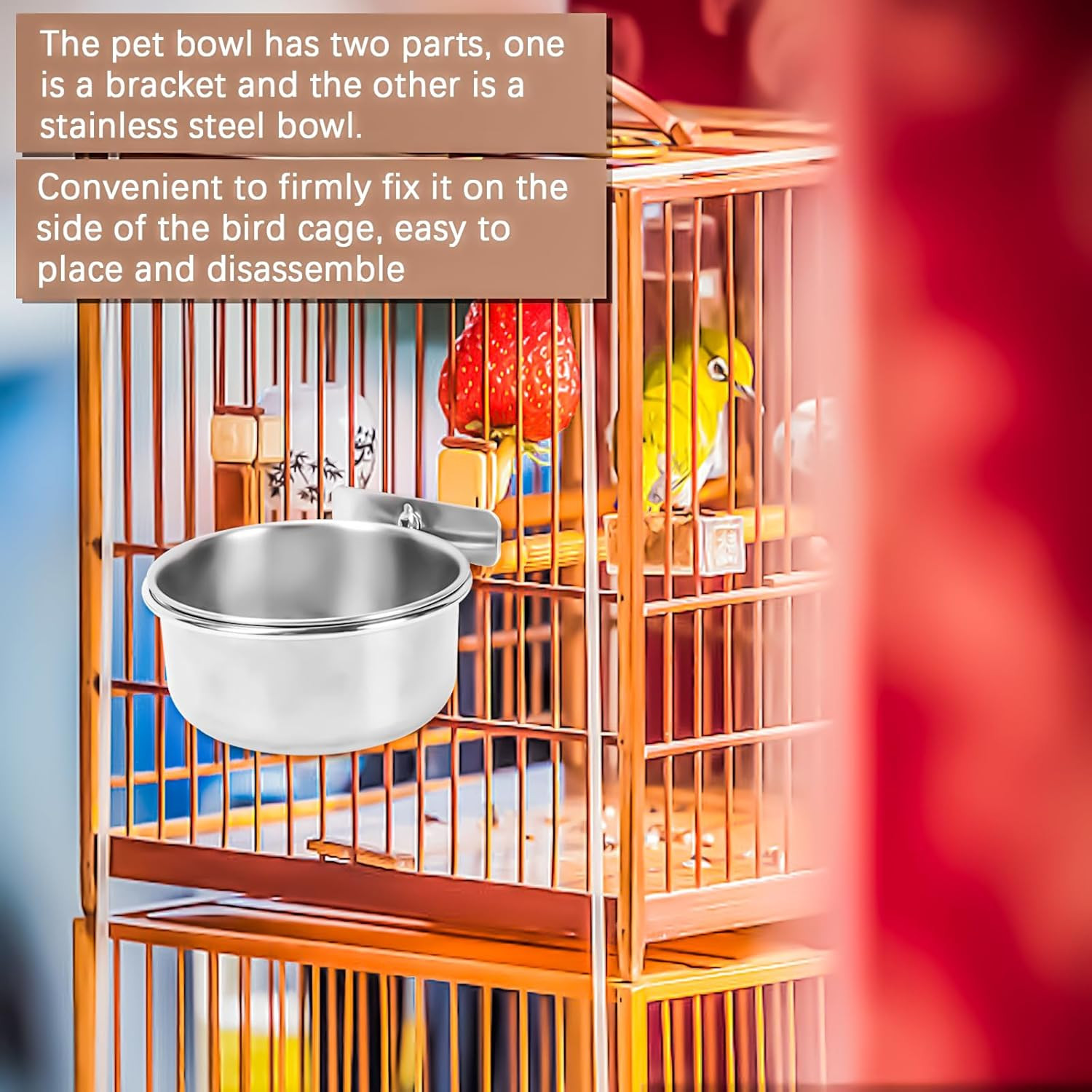 2 Pack Bird Feeding Bowls Cups Parrot Food Water Dishes, Stainless Steel Bird Bo