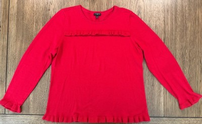 Talbots Sweater Top Womens Cotton Cashmere Blend Sz Large Red Top Ruffles Career