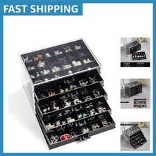 Elegant Black Jewelry Box with 5 Dustproof Drawers - Perfect for Earring Storage