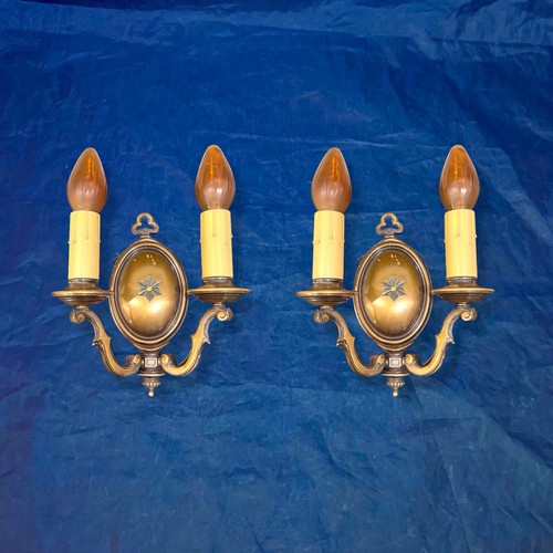 Pair Antique Wall Sconces Double Arm Fixtures Rewired 2A - 第 1/6 張圖片