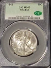 1942 Walking Liberty Half Dollar CACG MS65 PCGS Blazing White Luster CAC!!!
