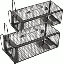 2-Pack Rat Traps Humane Live Mouse Vole Chipmunk Trap Cage for Indoors Black