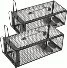 2-Pack Rat Traps Humane Live Mouse Vole Chipmunk Trap Cage for Indoors Black 