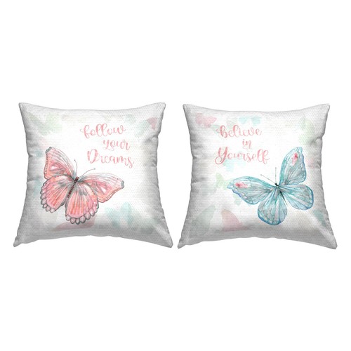 Pastel Uplifting Phrases Butterflies Outdoor Printed Pillow, 18 x 18, Pink - Bild 1 von 7