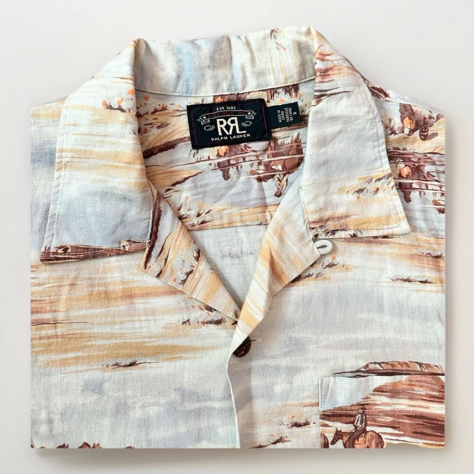 RRL Double RL Short Sleeve Hawaiian Camp Shirt Western Cowboy  Print Vintage - Image 2 of 4