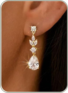 Authentic Dangle Earrings for Women – 14K Gold Plated/Silver Drop Earrings Sparkly CZ Dang