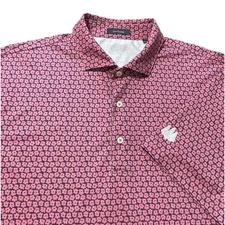 Turtleson Pine Valley Golf SS Polo Shirt Logo Floral Pink & Blue XL Men MINT