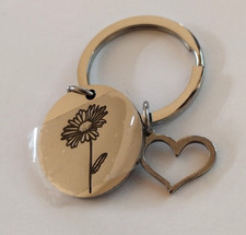 Silvertone Heart Flower Charms Keyring