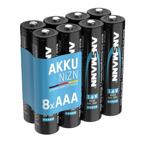 ANSMANN Micro NiZn Akku AAA 1,6V 900mWh - Ni-Zn Accu AAA wiederaufladbar, 8 Stk.