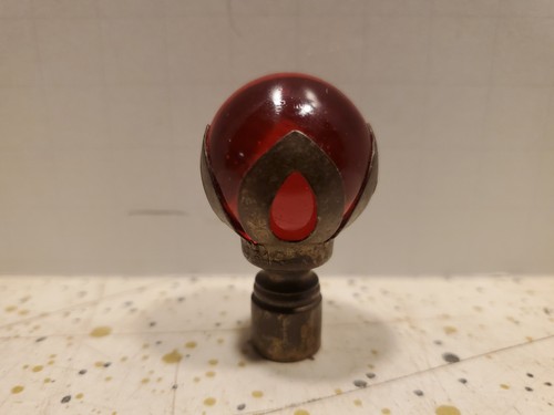 Antique Quality 50's Red Glass Lamp Finial 1-3/4 inch overall, for 1/4 inch bolt