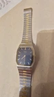 Seiko Tank Watch Men 28mm Blue Dial Two Tone Rectangle 7430-5089 New Batt PARTS!
