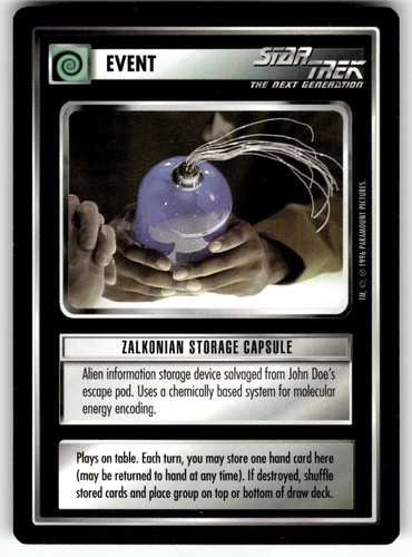 1996 Decipher Star Trek Q Continuum Event Card Zalkonian Storage Capsule