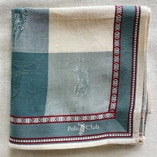 Handkerchief VTG Fabric Woven Blue Sky Gingham Monogram Polo Sport Pocket Square