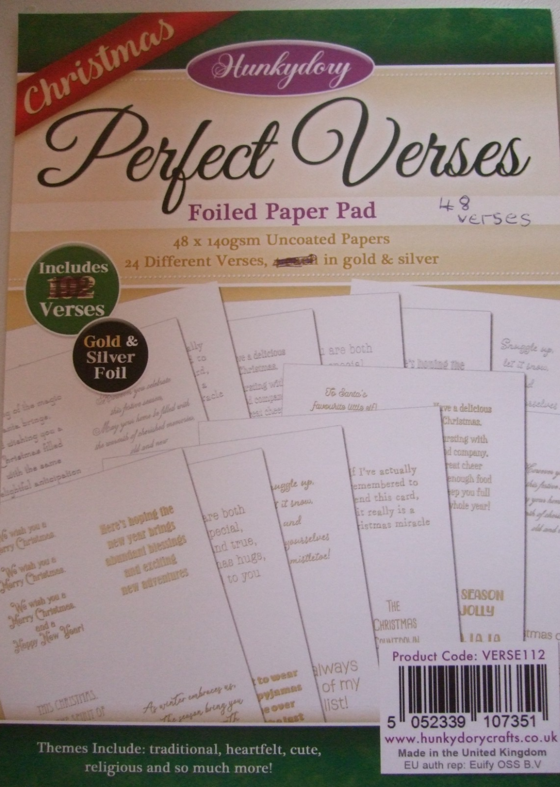12 sheets mix Foiled Christmas 1 Wishes card verses 48 in total. Silver and Gold