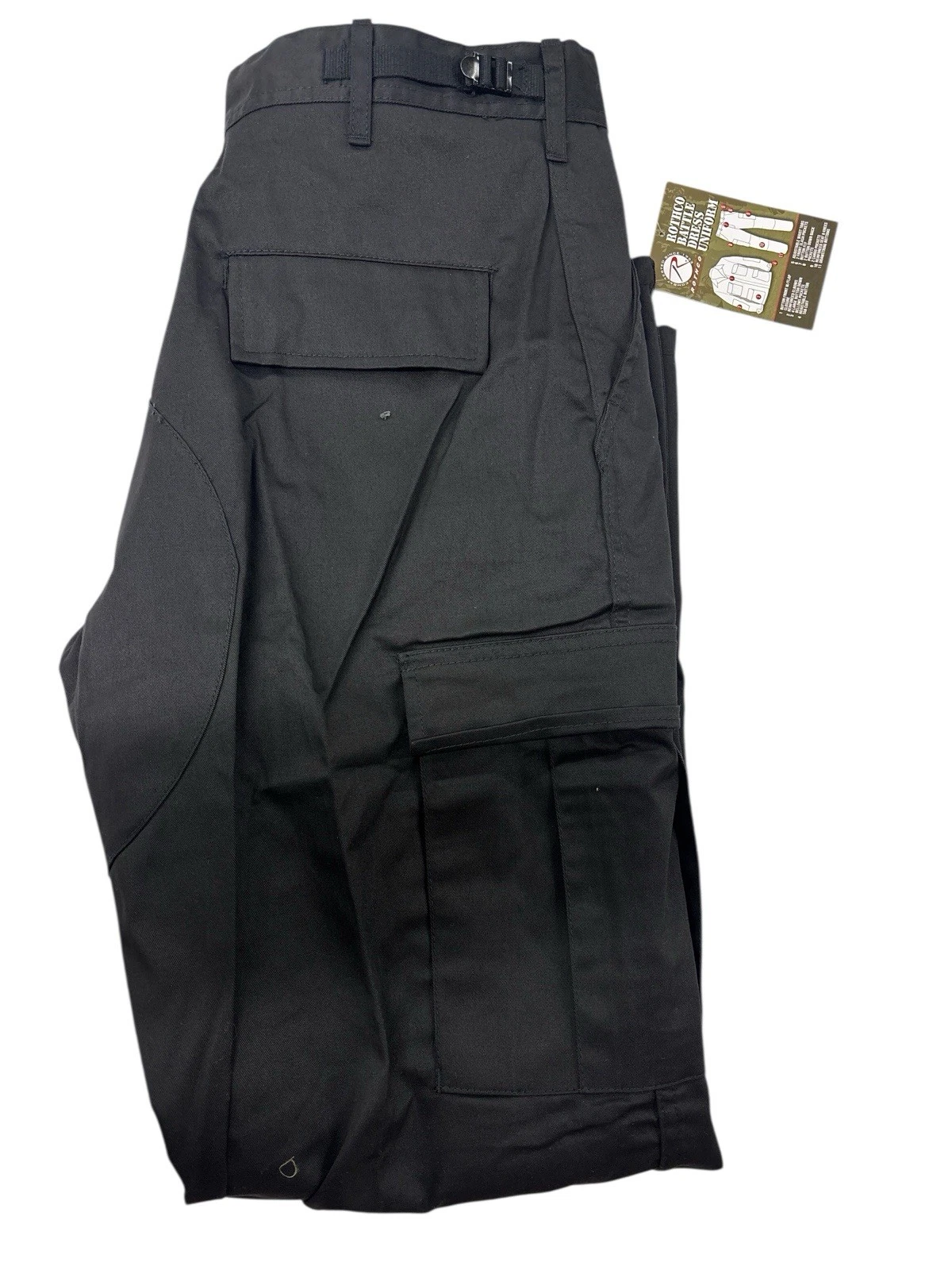 Rothco 7971 Unisex Black BDU Pants Military Style Button Fly Cargo Medium NWT
