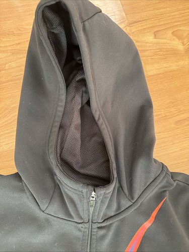 Nike Dri-Fit Hooded Full Zip Polyester Jacket, Girl’s Lg, Black Neon Nike Swoosh - Picture 4 of 12