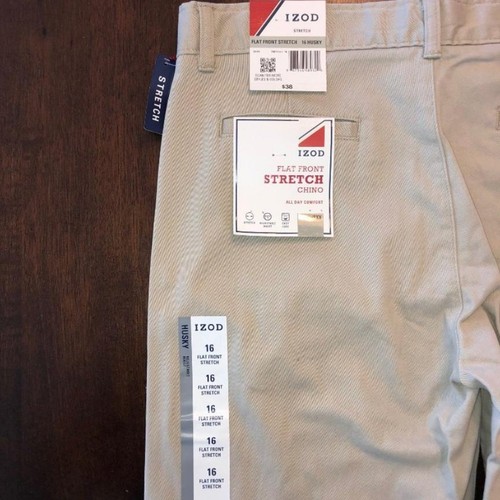 NWT Boy's Izod Beige Dress Pants Size 16 Husky Flat Front Casual Dress - Picture 6 of 7