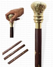 36'' Victorian Antique Brass Knob Hand Handle Vintage Wooden Walking Stick Cane
