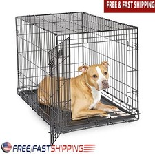 Single Door Dog Crate Leak-Proof Pan Floor Protecting Feet Divider Panel Black