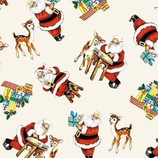 RETRO VINTAGE CHRISTMAS SANTA ON CREAM HOLLY JOLLY BY MICHAEL MILLER FABRIC HY