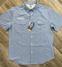 AFTCO Men’s Medium Blue Short Sleeve Vented Fishing Embroidered Logo Shirt NWT
