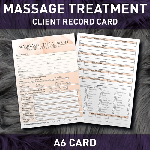 Massage Client Record Card Treatment Consultation Therapists Form PREMIUM A6 - Picture 5 of 9