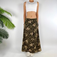 Vintage 90s Green Floral Fairy Grunge Boho Cottagecore Low Rise Midi Skirt / 14