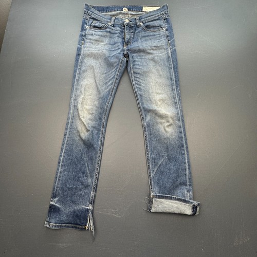 Jeans donna Rag & Bone Crop taglia 27 effetto invecchiato orlo grezzo slim fit blu denin - Foto 5 di 17