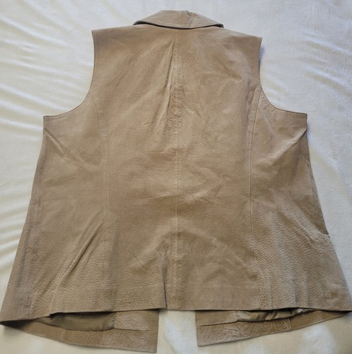 Women's Cold-water Creek Beige Tan Leather Open Western Country Vest Size 1X  - Picture 6 of 6
