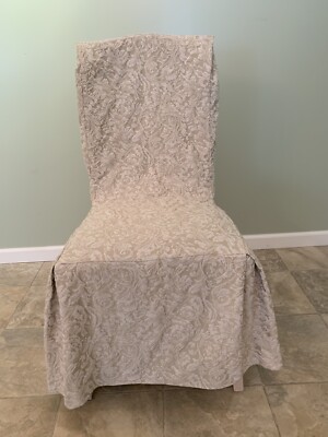 Champagne And White Parsons Armless Dining Chair Slipcovers 4 Ebay Armless Dining Chair Slipcovers 4