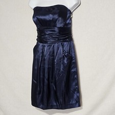 Davids Bridal Dress Sz 10 Satin Sheath Strapless Navy Bridesmaid Wedding Party