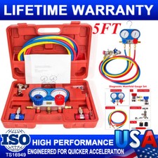HVAC 3-Way AC Refrigeration Diagnostic Manifold Gauge Set 5FT Freon Recharge Kit